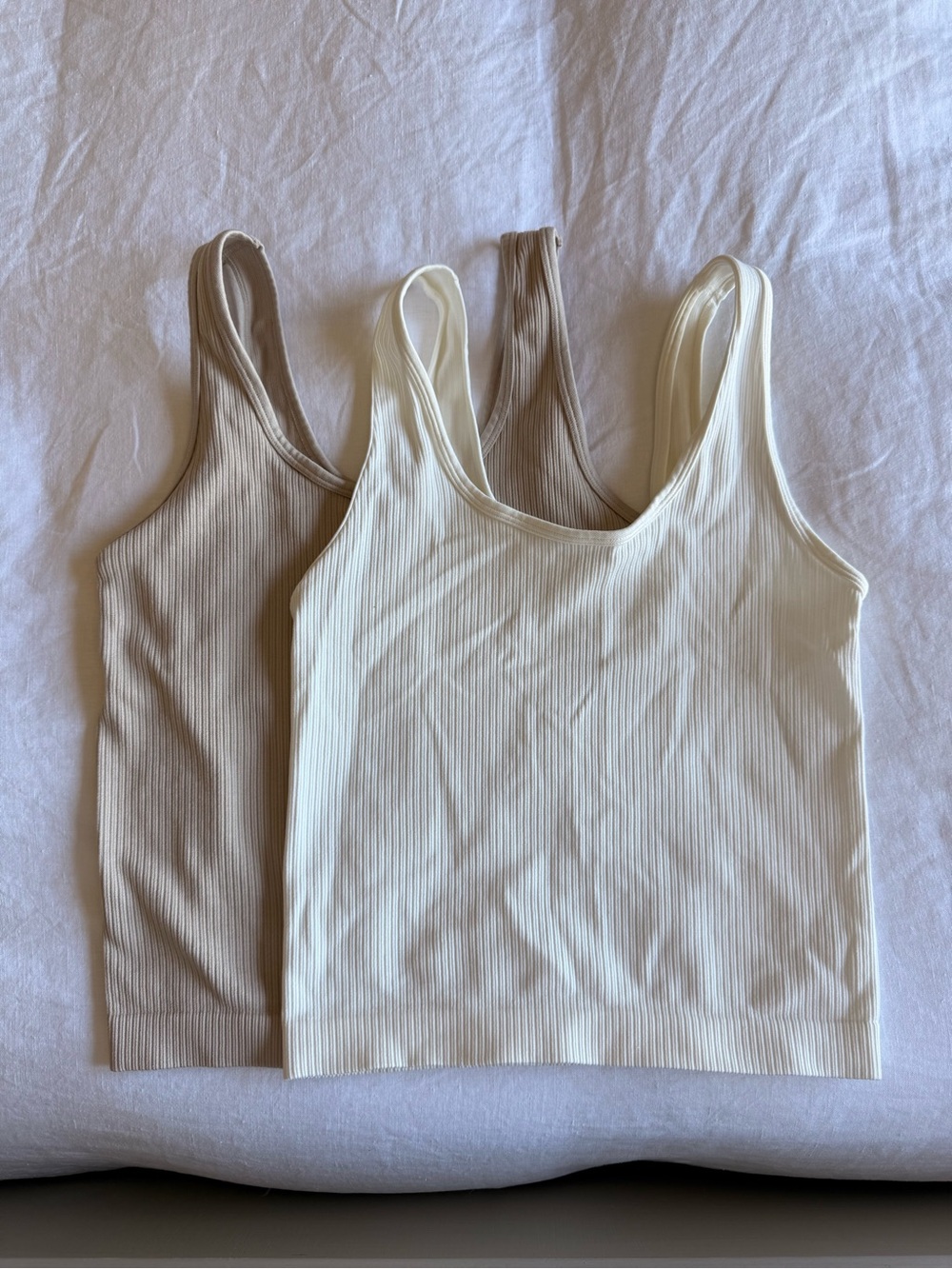 a new day Ribbed Scoop Tank - Cream & Tan Set